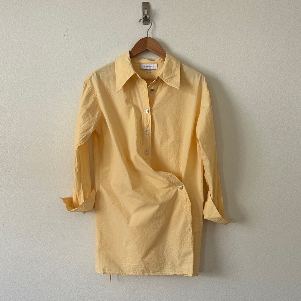 L’Acadamie Yellow Button-Up Mini Shirt Dress